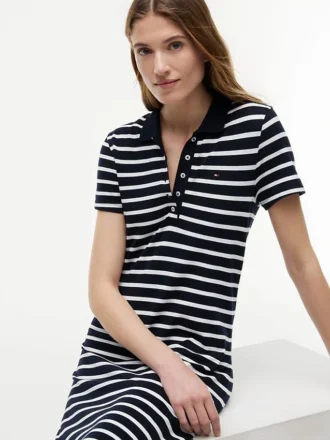 Striped Stretch Pique Polo Dress