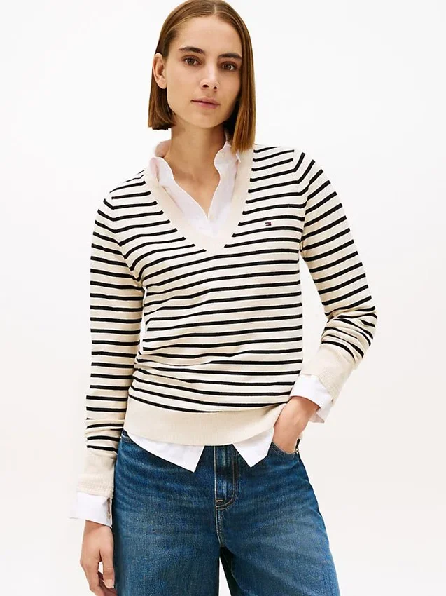 Striped V-Neck Sweater Striped V-Neck Sweater