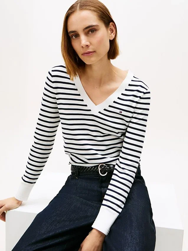 Striped V-Neck Sweater Striped V-Neck Sweater
