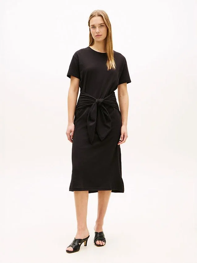 Tie-Front Slub Cotton Midi T-Shirt Dress Tie-Front Slub Cotton Midi T-Shirt Dress