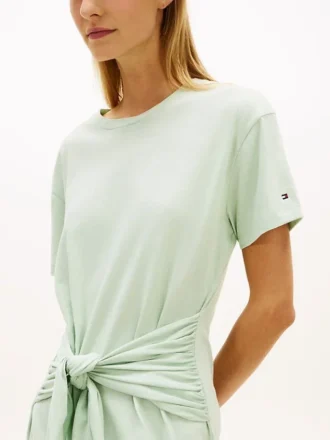 Tie-Front Slub Cotton Midi T-Shirt Dress