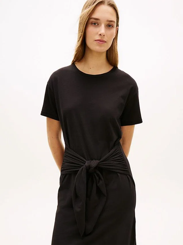 Tie-Front Slub Cotton Midi T-Shirt Dress Tie-Front Slub Cotton Midi T-Shirt Dress