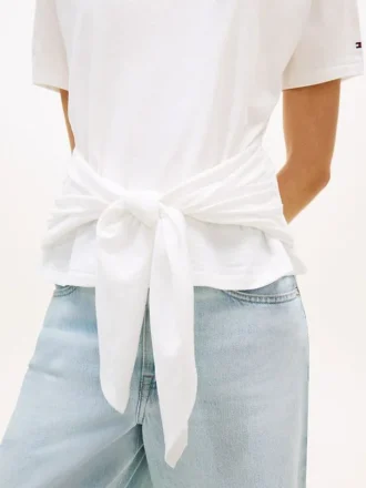 Tie-Front Slub Cotton T-Shirt
