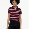 Tie-Front Stripe Stretch Pique Polo Tie-Front Stripe Stretch Pique Polo