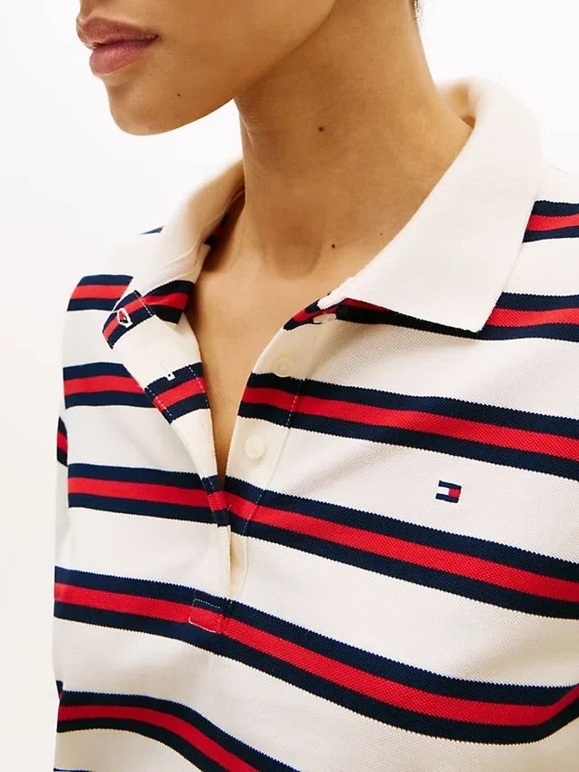 Tie-Front Stripe Stretch Pique Polo Tie-Front Stripe Stretch Pique Polo