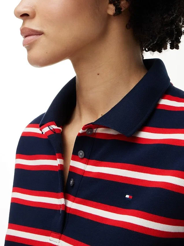 Tie-Front Stripe Stretch Pique Polo Tie-Front Stripe Stretch Pique Polo
