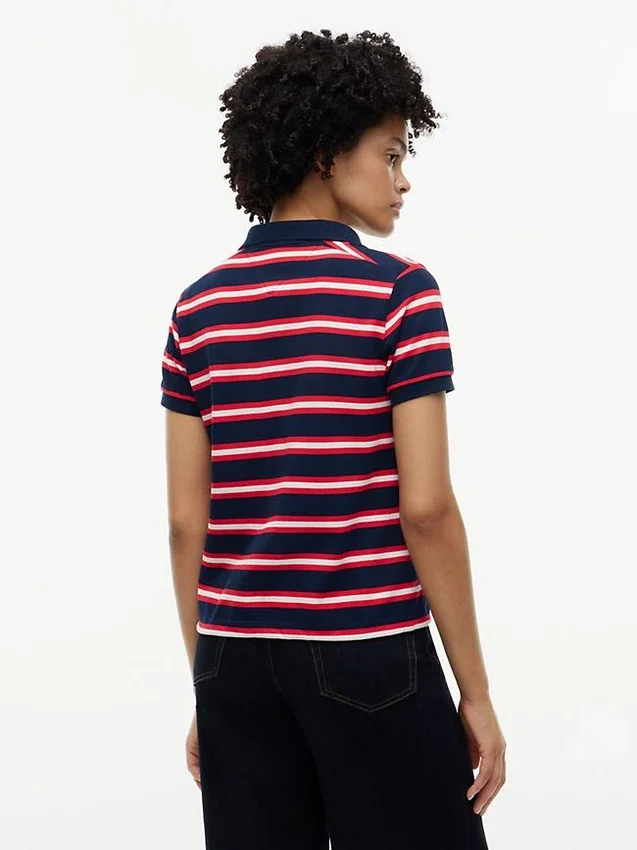 Tie-Front Stripe Stretch Pique Polo Tie-Front Stripe Stretch Pique Polo