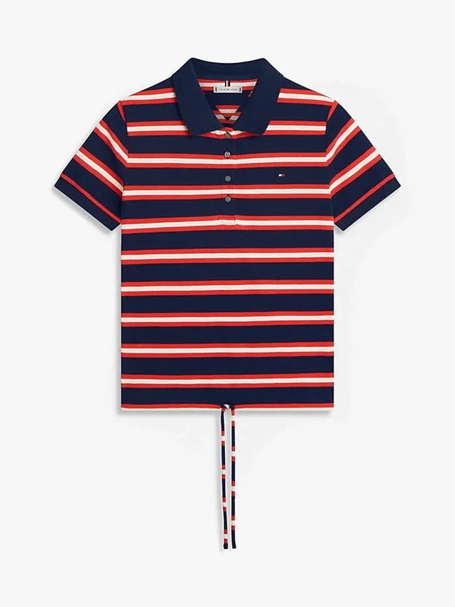 Tie-Front Stripe Stretch Pique Polo Tie-Front Stripe Stretch Pique Polo