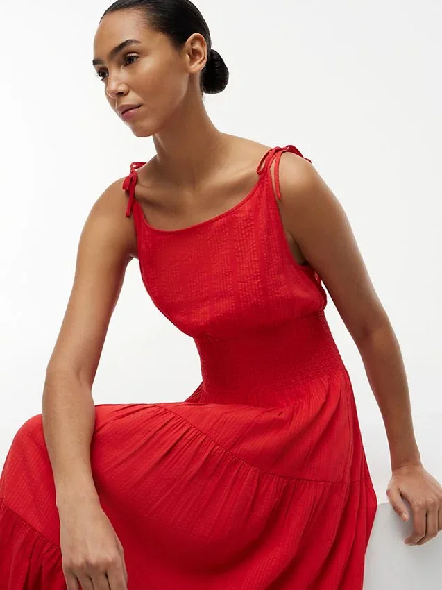 Tiered Seersucker Midi Dress Tiered Seersucker Midi Dress