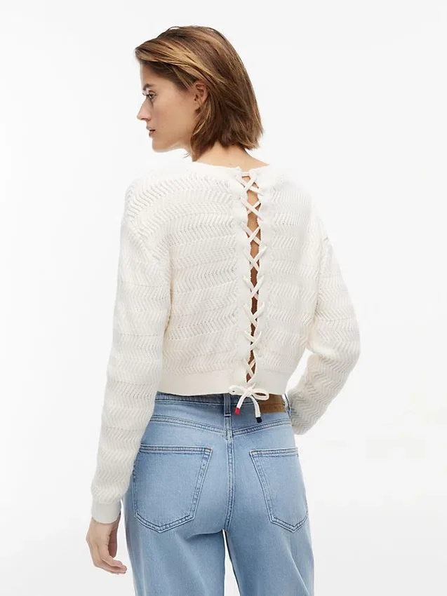 Tommy Jeans Textured Lace-Up Sweater Tommy Jeans Textured Lace-Up Sweater