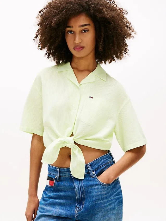 Tommy Jeans Tie-Front Linen-Blend Shirt Tommy Jeans Tie-Front Linen-Blend Shirt