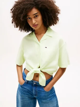 Tommy Jeans Tie-Front Linen-Blend Shirt