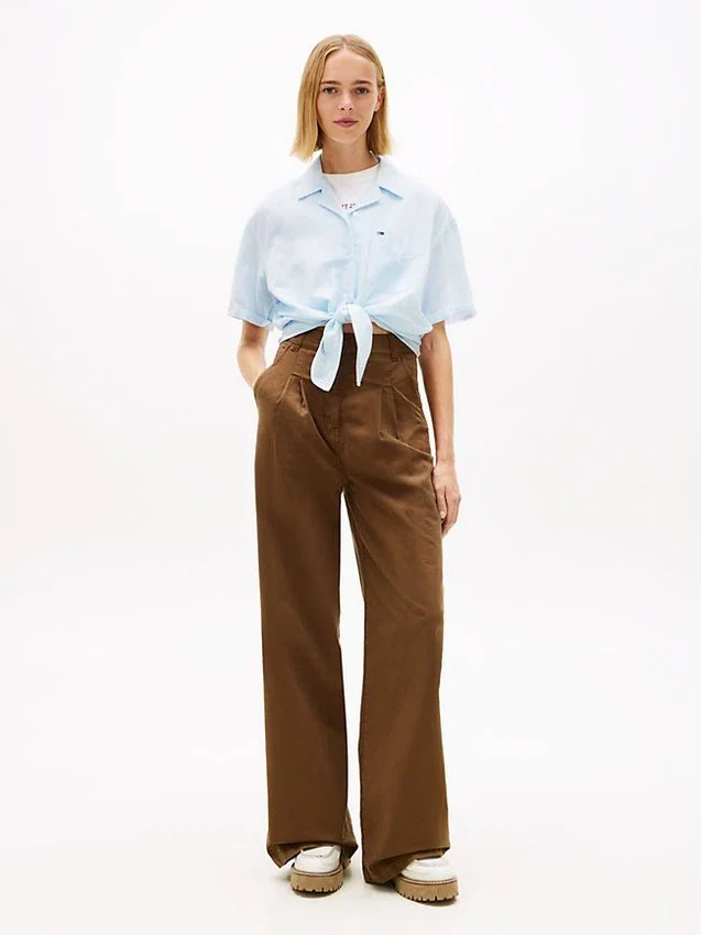 Tommy Jeans Tie-Front Linen-Blend Shirt Tommy Jeans Tie-Front Linen-Blend Shirt