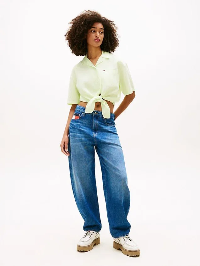 Tommy Jeans Tie-Front Linen-Blend Shirt Tommy Jeans Tie-Front Linen-Blend Shirt