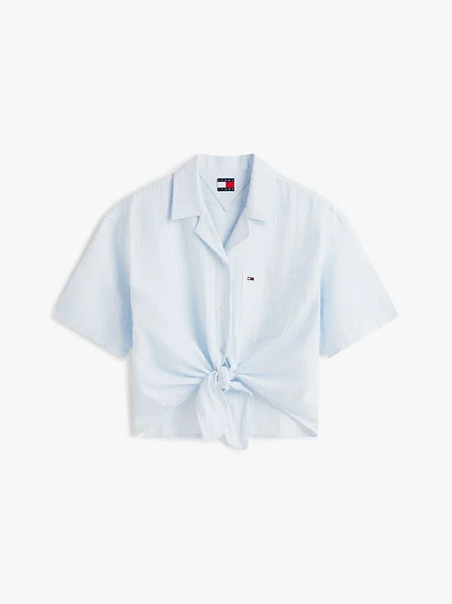 Tommy Jeans Tie-Front Linen-Blend Shirt Tommy Jeans Tie-Front Linen-Blend Shirt