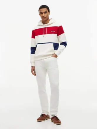 Tricolor Stripe Brushed-Back Hoodie