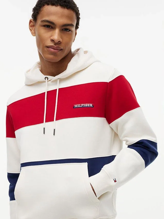Tricolor Stripe Brushed-Back Hoodie Tricolor Stripe Brushed-Back Hoodie