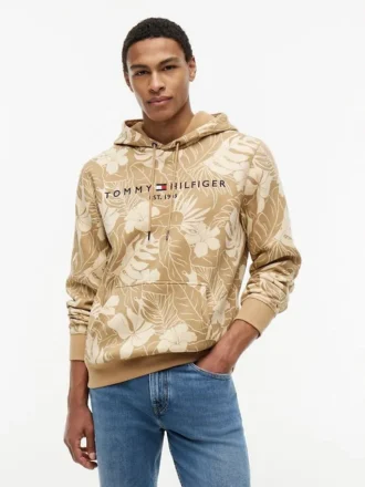 Tropical Print Brushed-Back Hoodie