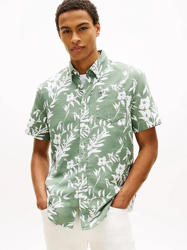 Tropical Print Linen-Blend Shirt Tropical Print Linen-Blend Shirt