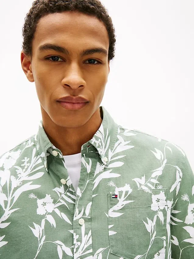 Tropical Print Linen-Blend Shirt Tropical Print Linen-Blend Shirt