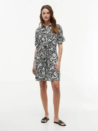 Tropical Print Linen-Blend Shirtdress