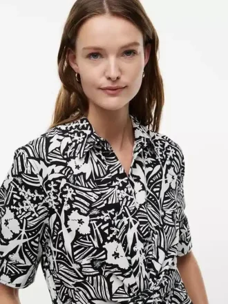 Tropical Print Linen-Blend Shirtdress