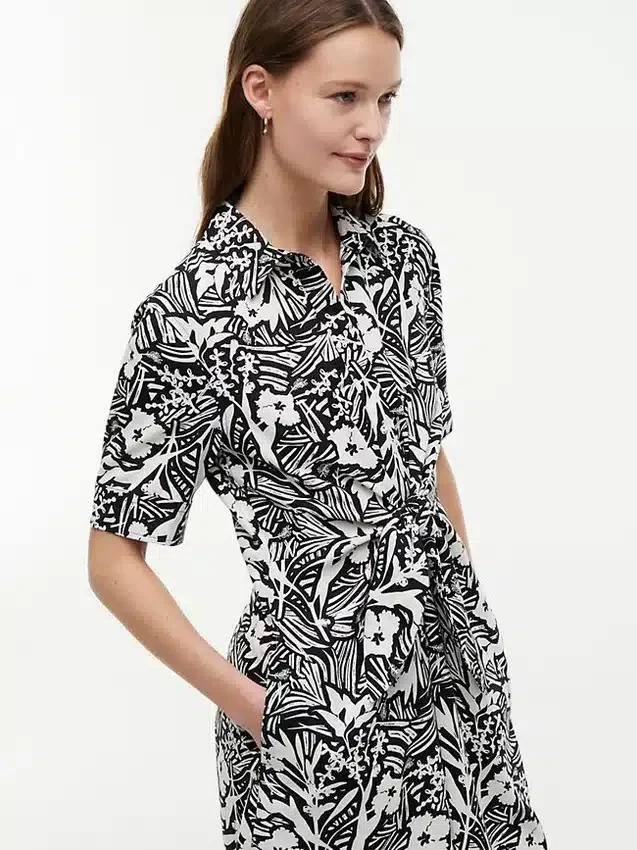 Tropical Print Linen-Blend Shirtdress Tropical Print Linen-Blend Shirtdress