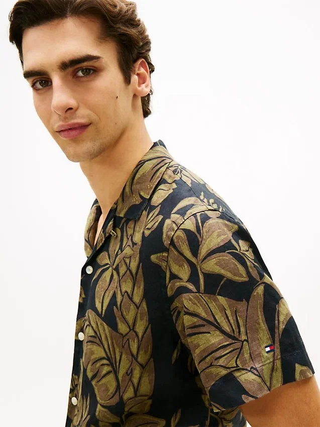 Tropical Print Linen Camp Shirt Tropical Print Linen Camp Shirt