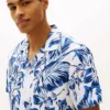 Tropical Print Linen Camp Shirt