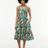 Tropical Print Tiered Linen-Blend Dress Tropical Print Tiered Linen-Blend Dress