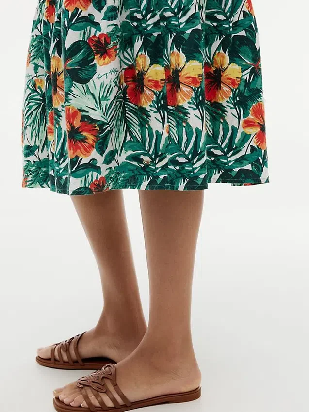 Tropical Print Tiered Linen-Blend Dress Tropical Print Tiered Linen-Blend Dress