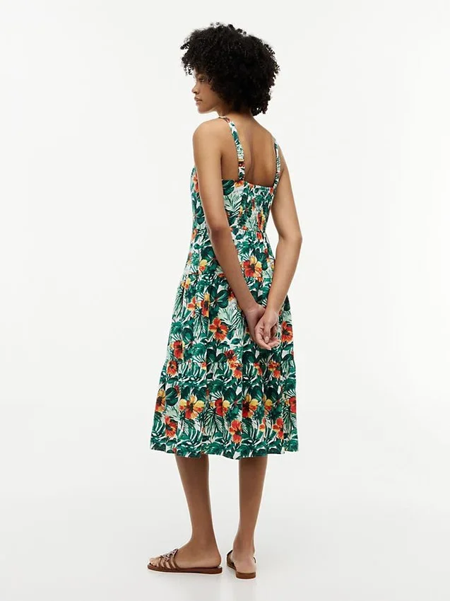 Tropical Print Tiered Linen-Blend Dress Tropical Print Tiered Linen-Blend Dress